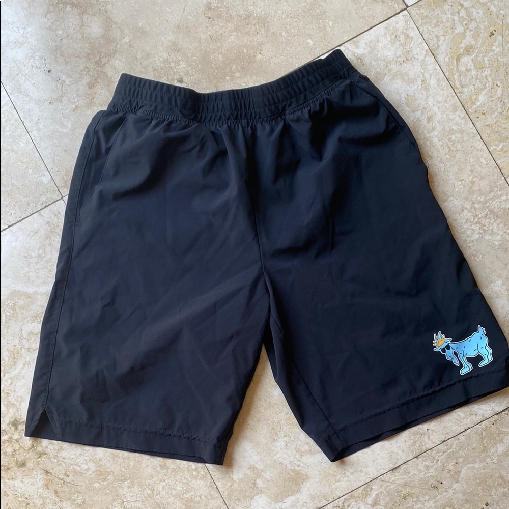 Black and Blue Athletic Shorts with Graphic Design